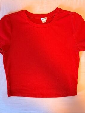 Garage Red Ribbed Crewneck Crop Top